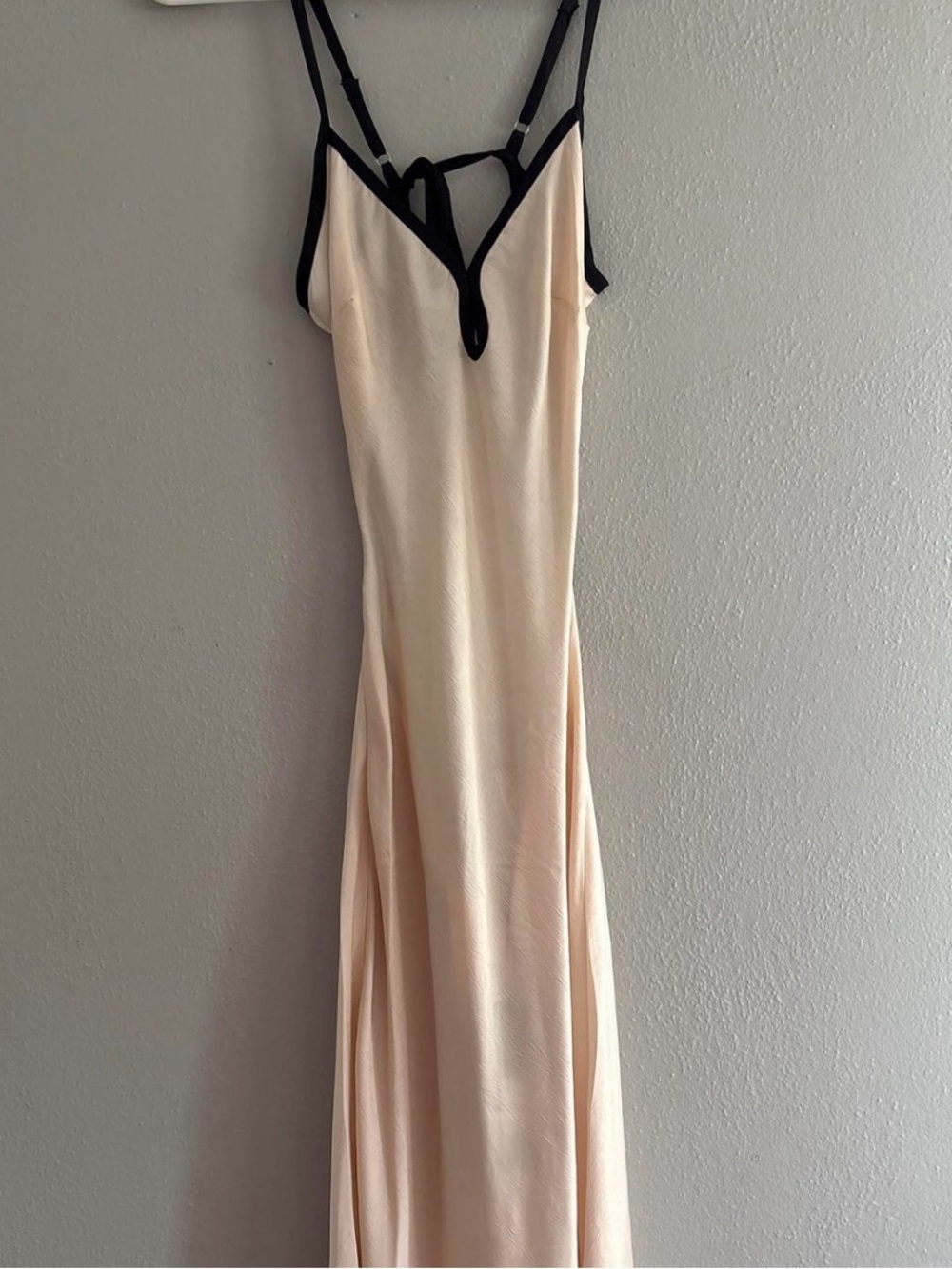 Cream Slip Dress with Black Trim